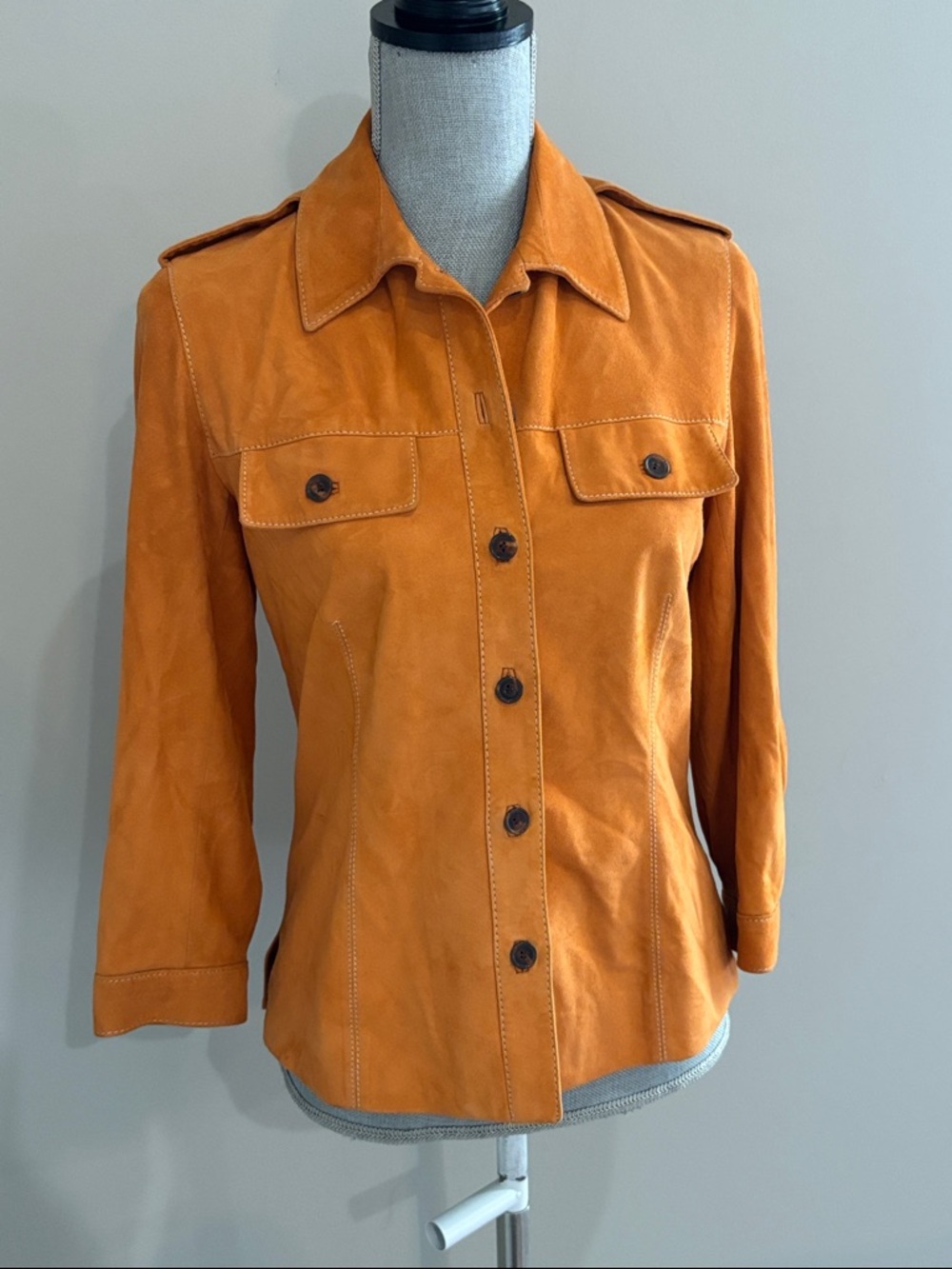 Y2K Carolina Herrera Womens Orange Suede Button-Front Jacket size 6